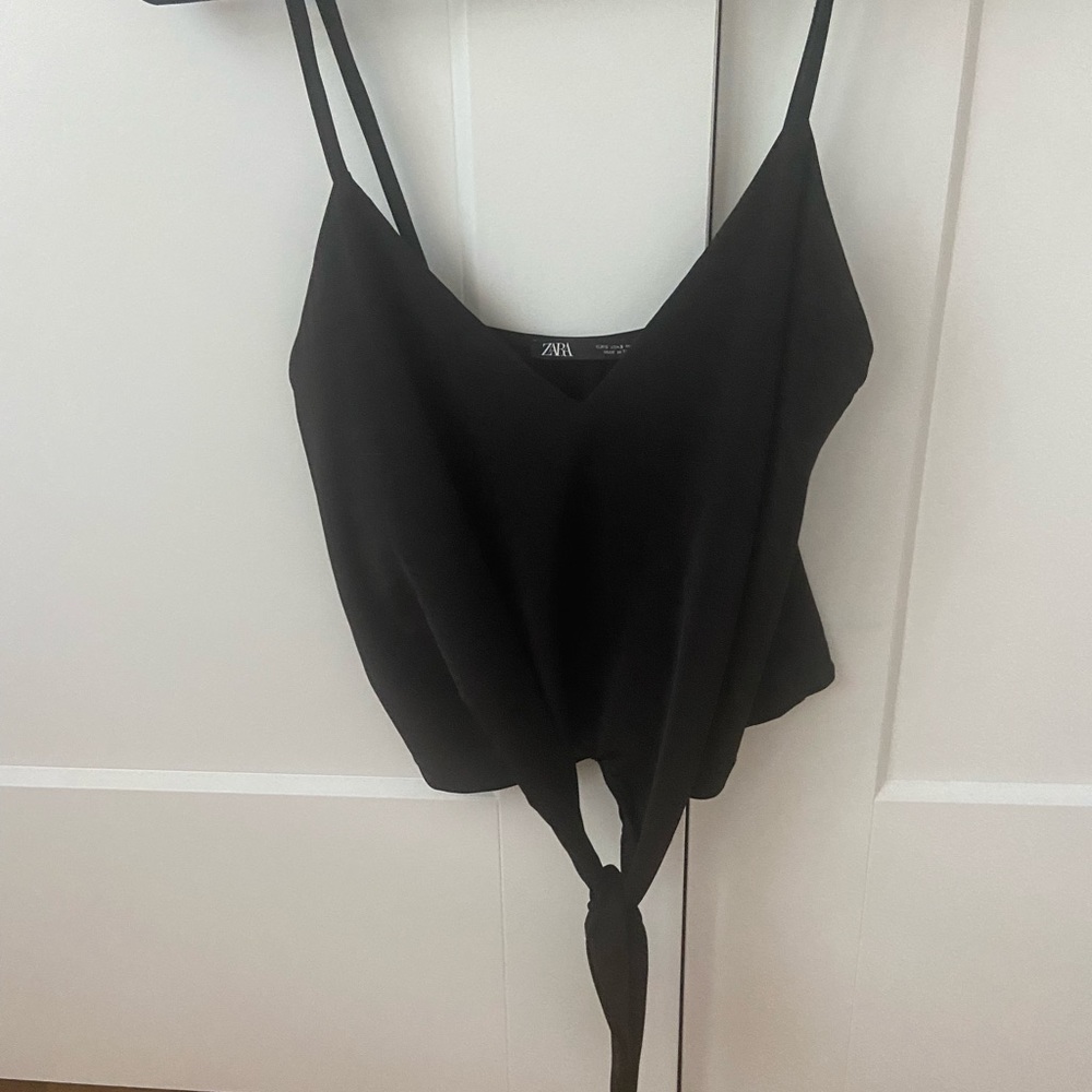 Black silky top with tie in front
